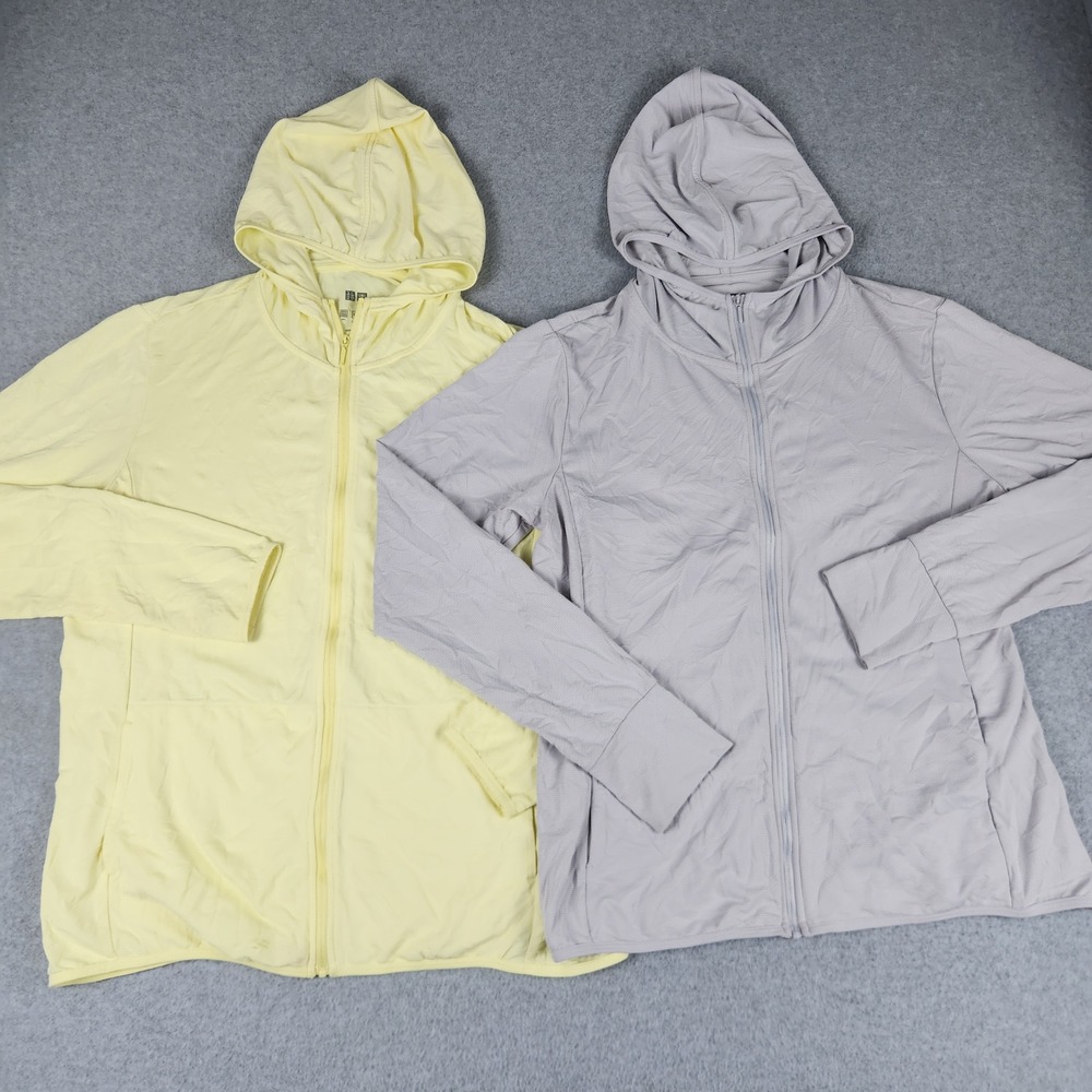 Uniqlo AIRism Dry UV Cut Hoodie Womens XL Yellow Gray Mesh Full Zip Lot of 2